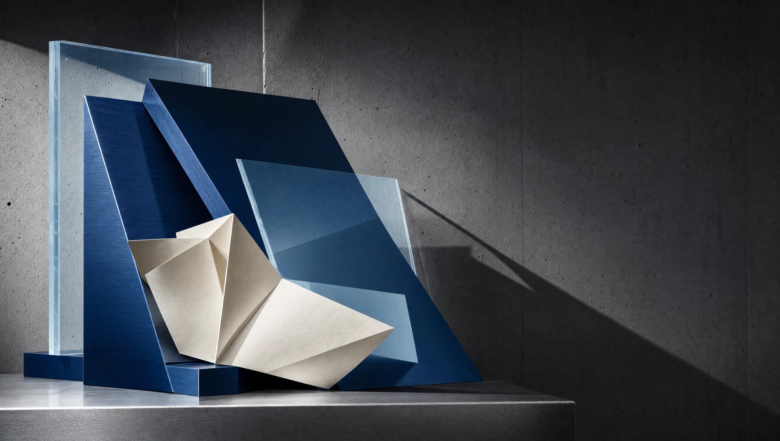 A studio composition of precision-cut materials in Semblen's palette