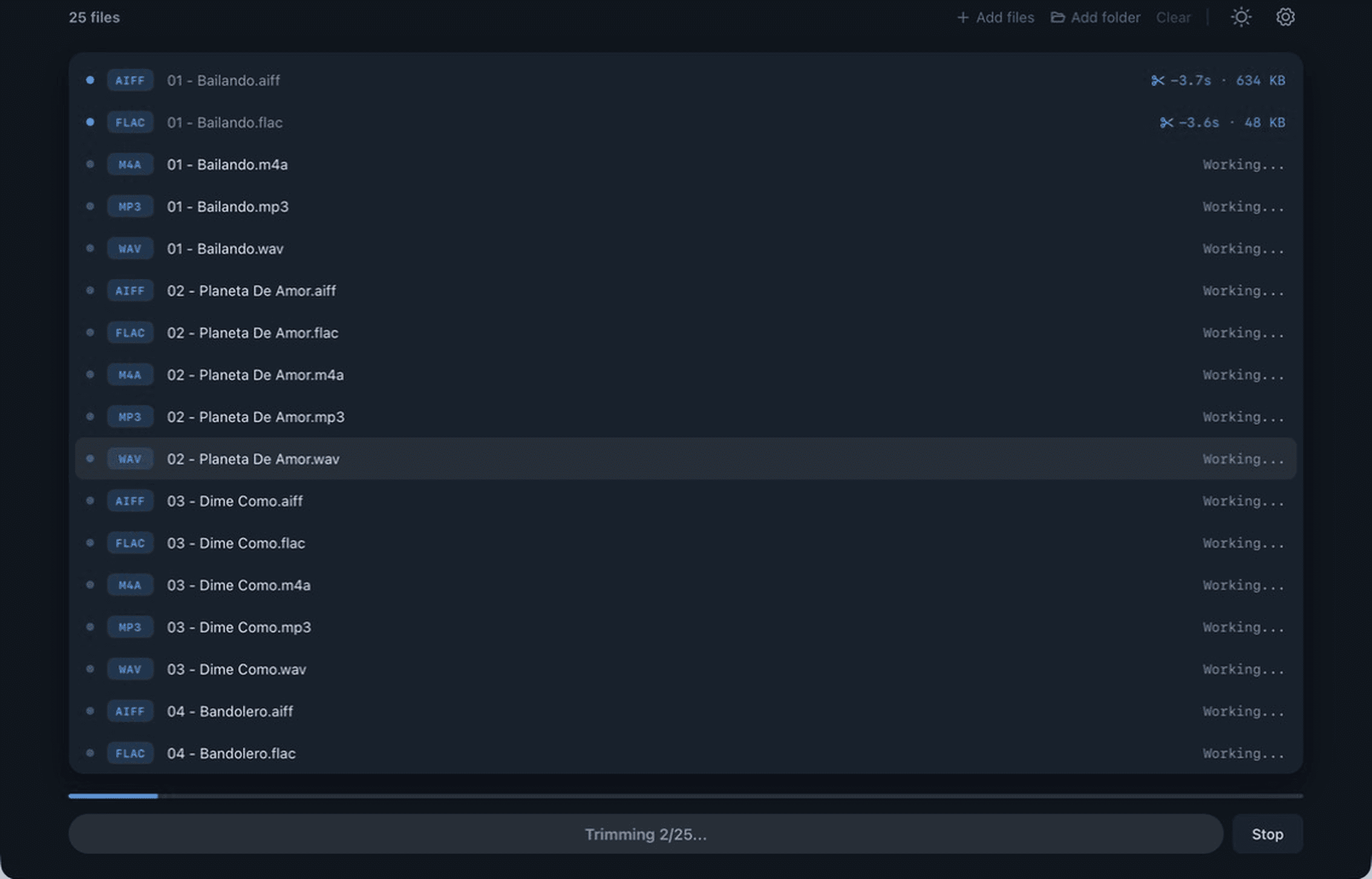 Multitrim processing a batch of audio files
