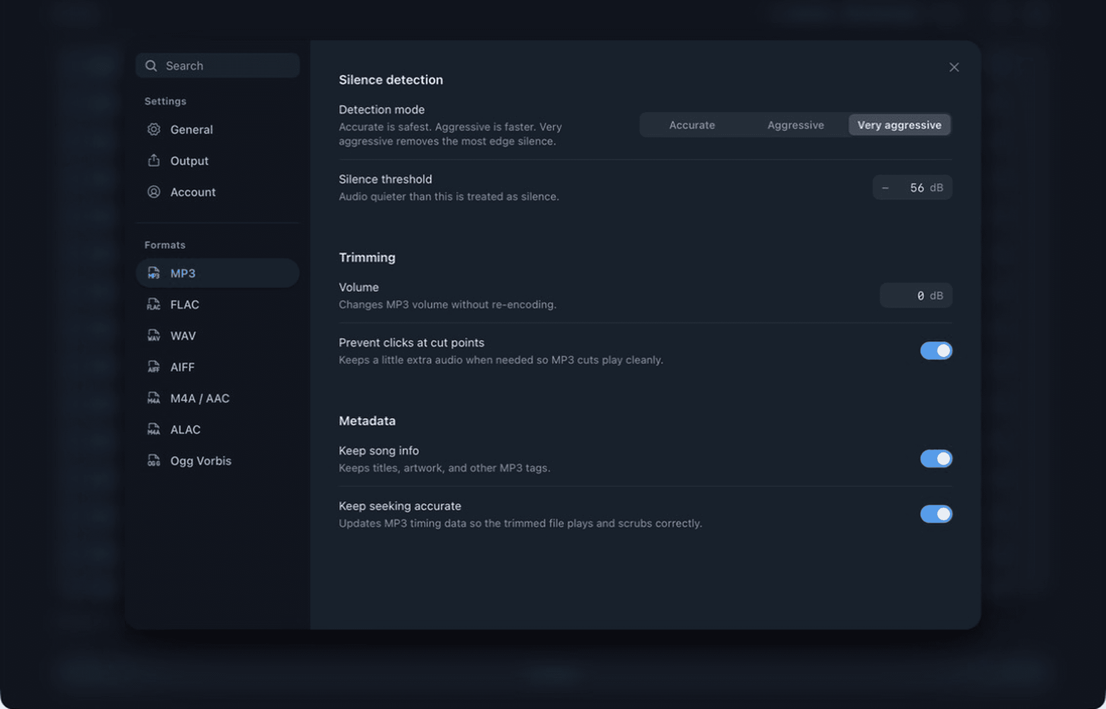 Multitrim MP3 settings
